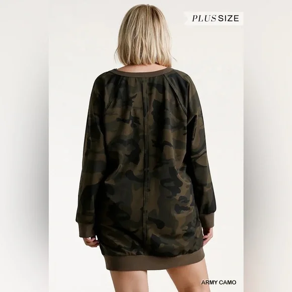 Umgee French Terry Camo Print Raw Edged Dress - Picture 3 of 3